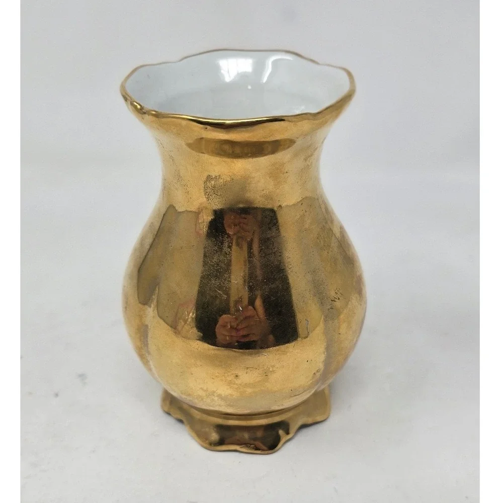 vtg Josef Kuba Bavaria West Germany 24kt gold gilding courting couple bud vase